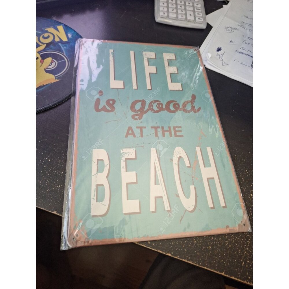 Life Is Good at the Beach Metal Tin Sign 8" x 12" Coastal Beach House Wall Decor